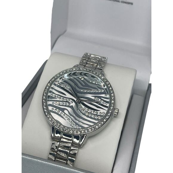 Silver Tone Crystal Bracelet Watch Zebra Print Stunning Chic Trendy Fashion NWT main image 8